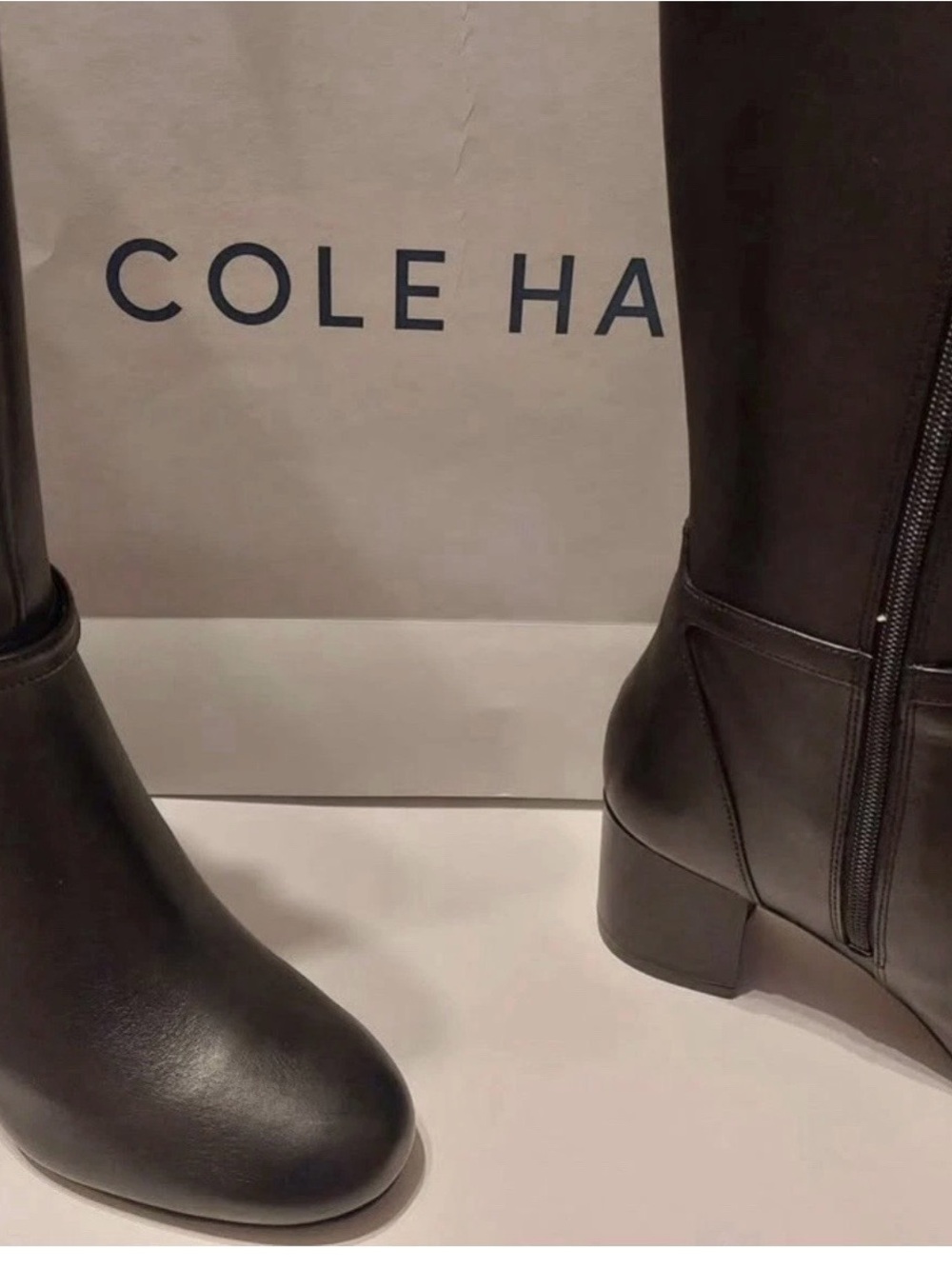 Cole Haan Dana Black Leather Knee High Boots W22253 Women’s 7.5B Block Heel - Picture 3 of 8